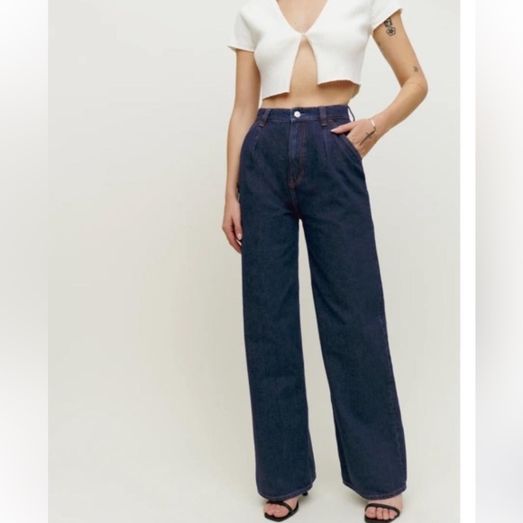 Reformation Denim - Reformation Miami pleated trouser Jean wide leg Tatum wash, size 27